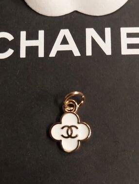 CC White Enamel Clover Charm with Gold Trim